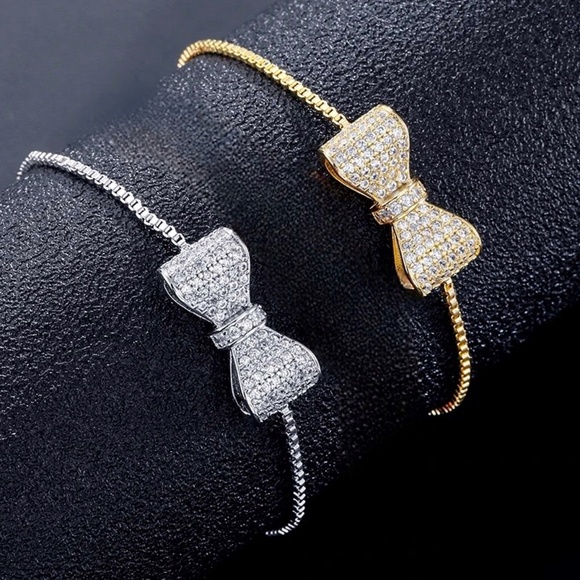 🆕New Gold Plated Crystal Bow Adjustable Bracelet & Bangle - Picture 1 of 10
